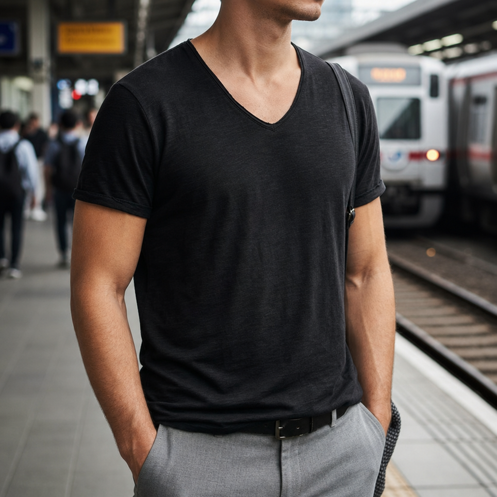 Biot V-Neck Cotton Tee in Black