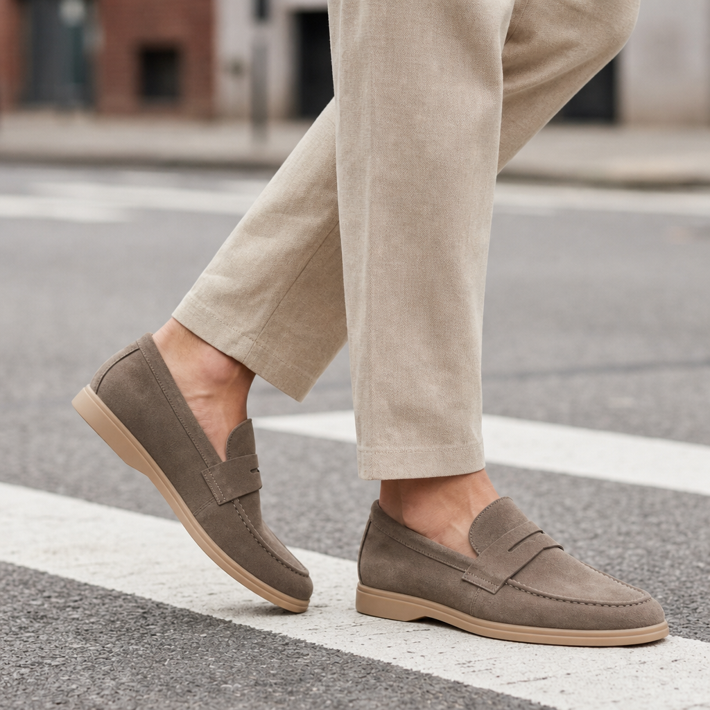 Birgu Suede Penny Loafers in Taupe