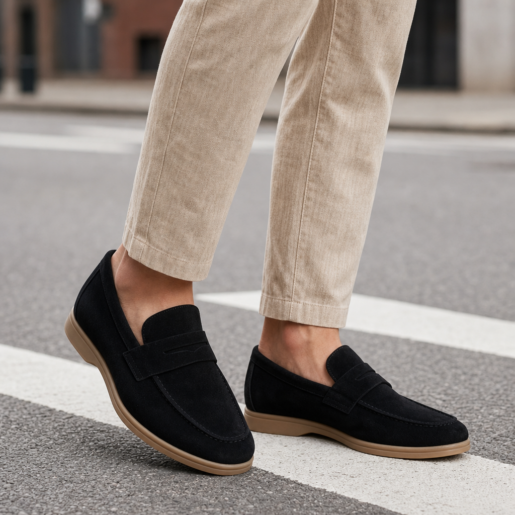 Birgu Suede Penny Loafers in Black