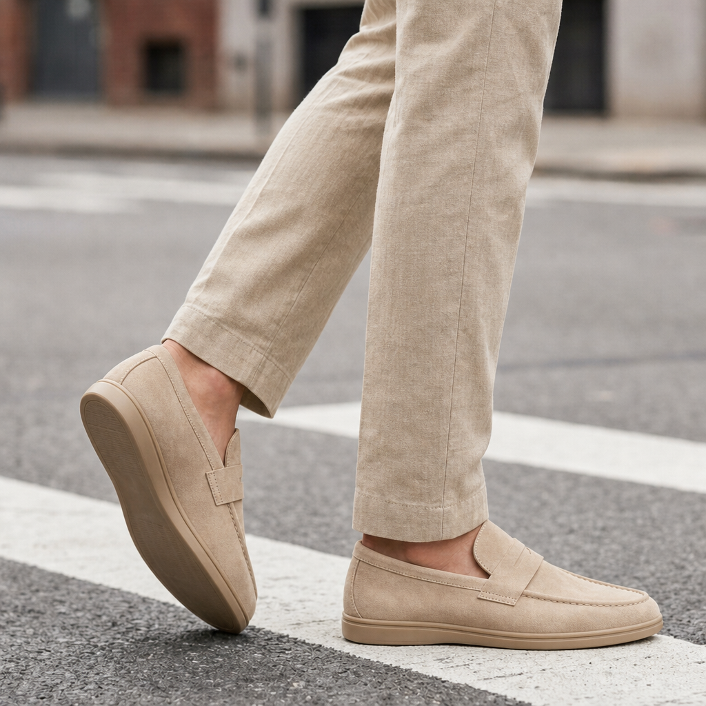 Birgu Suede Penny Loafers in Cream