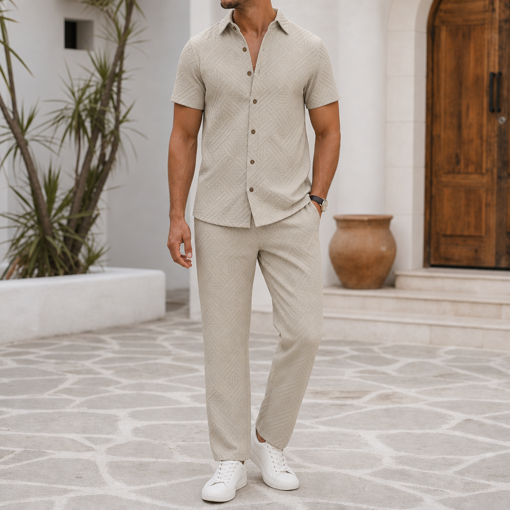 Bonifacio Textured Two-Piece Set in Khaki