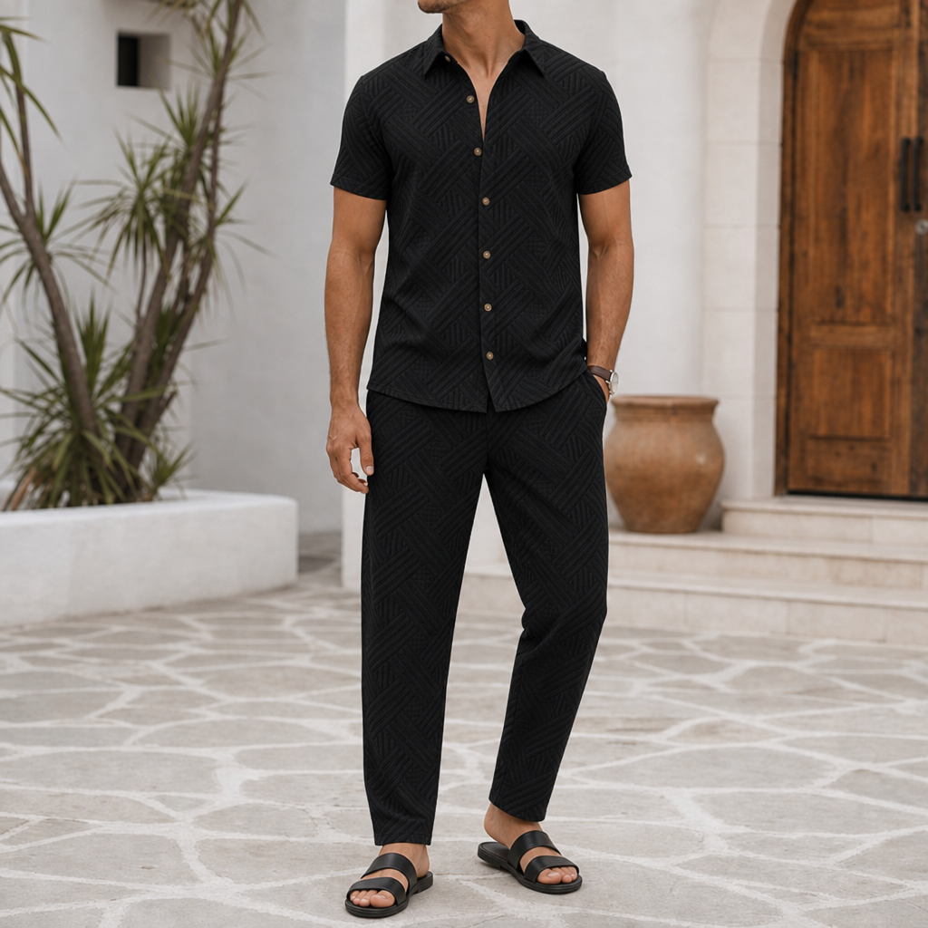 Bonifacio Textured Two-Piece Set in Black