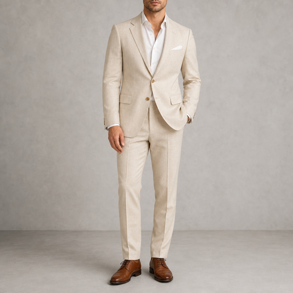 Caldamo Classic Linen Suit Set in Beige