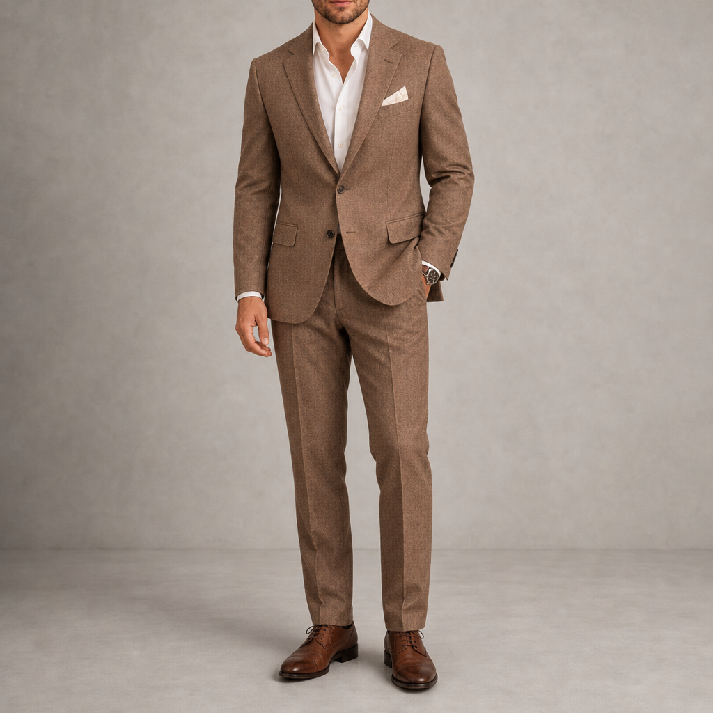 Caldamo Classic Linen Suit Set in Brown