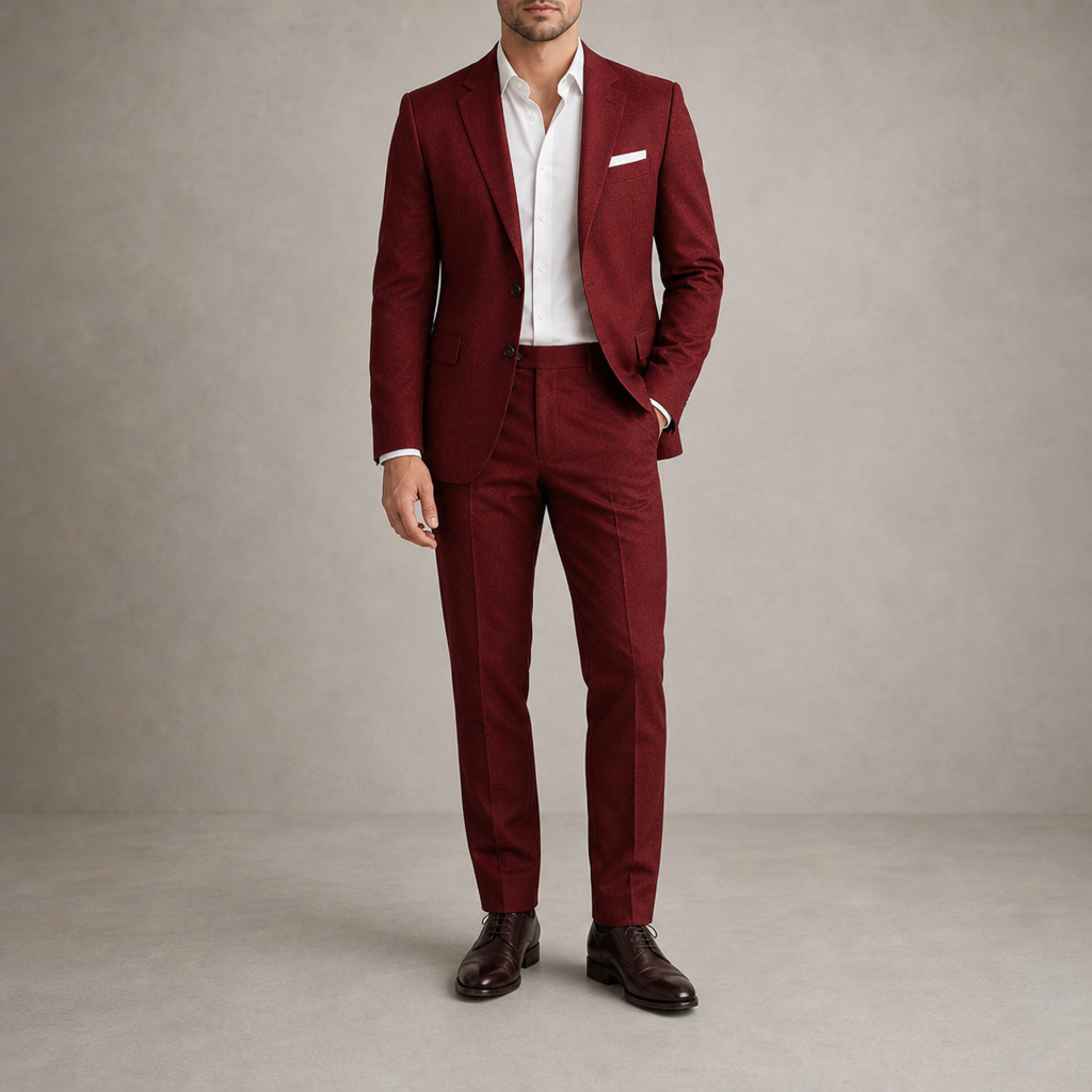 Caldamo Classic Linen Suit Set in Red