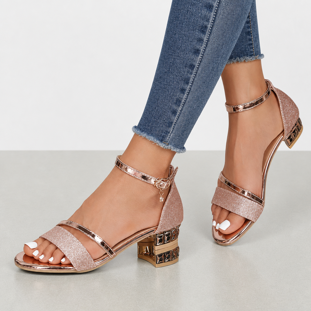 Calvi Orthopedic Gold Block Heel Sandals in Rose gold (Almost sold out)