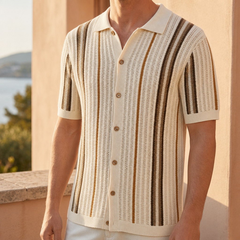 Camogli Striped Knit Polo in Cream