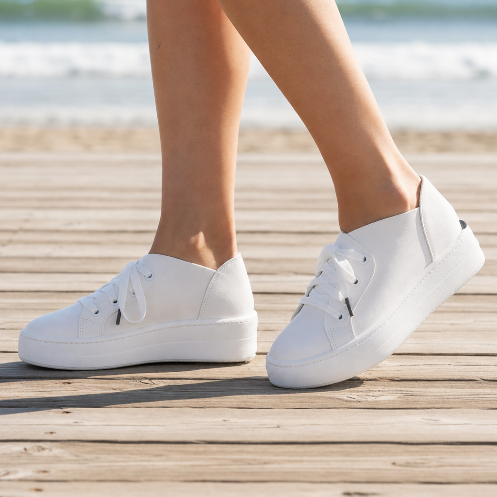 Cascais Orthopedic Slip-On Lace Sneakers in White