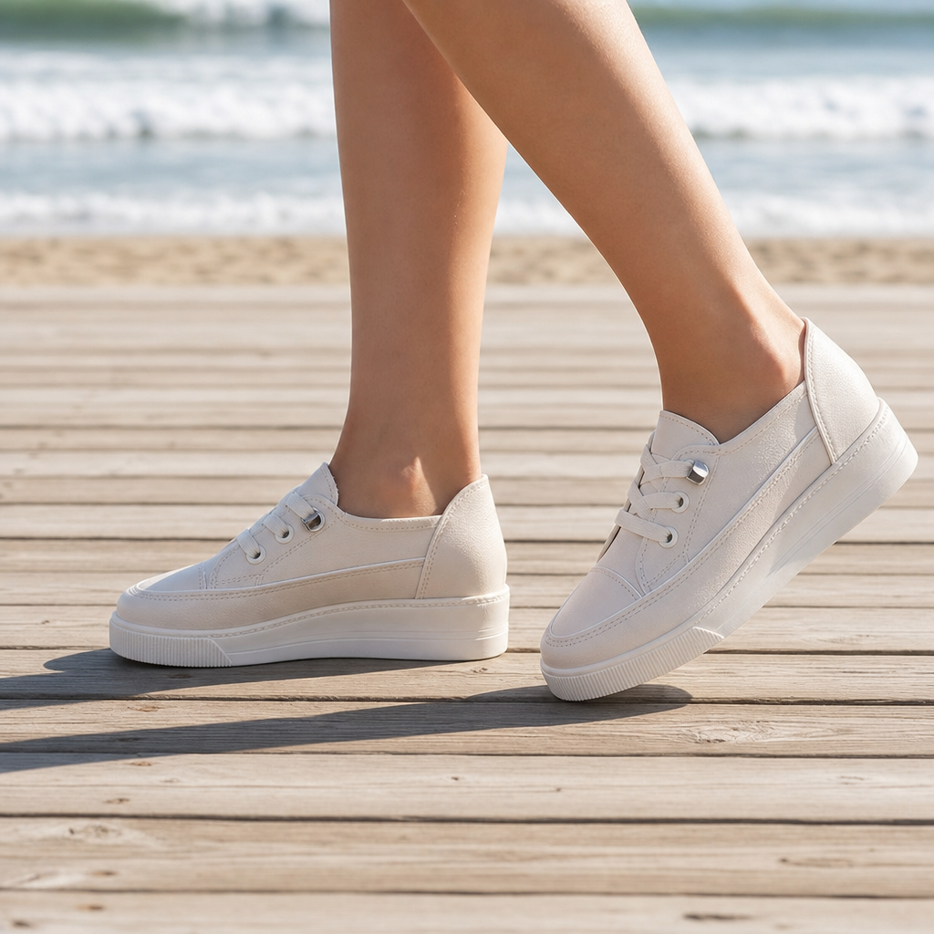 Cascais Orthopedic Slip-On Lace Sneakers in Beige
