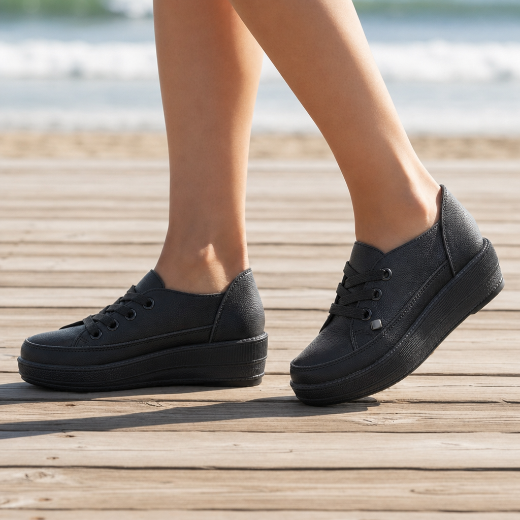 Cascais Orthopedic Slip-On Lace Sneakers in Black