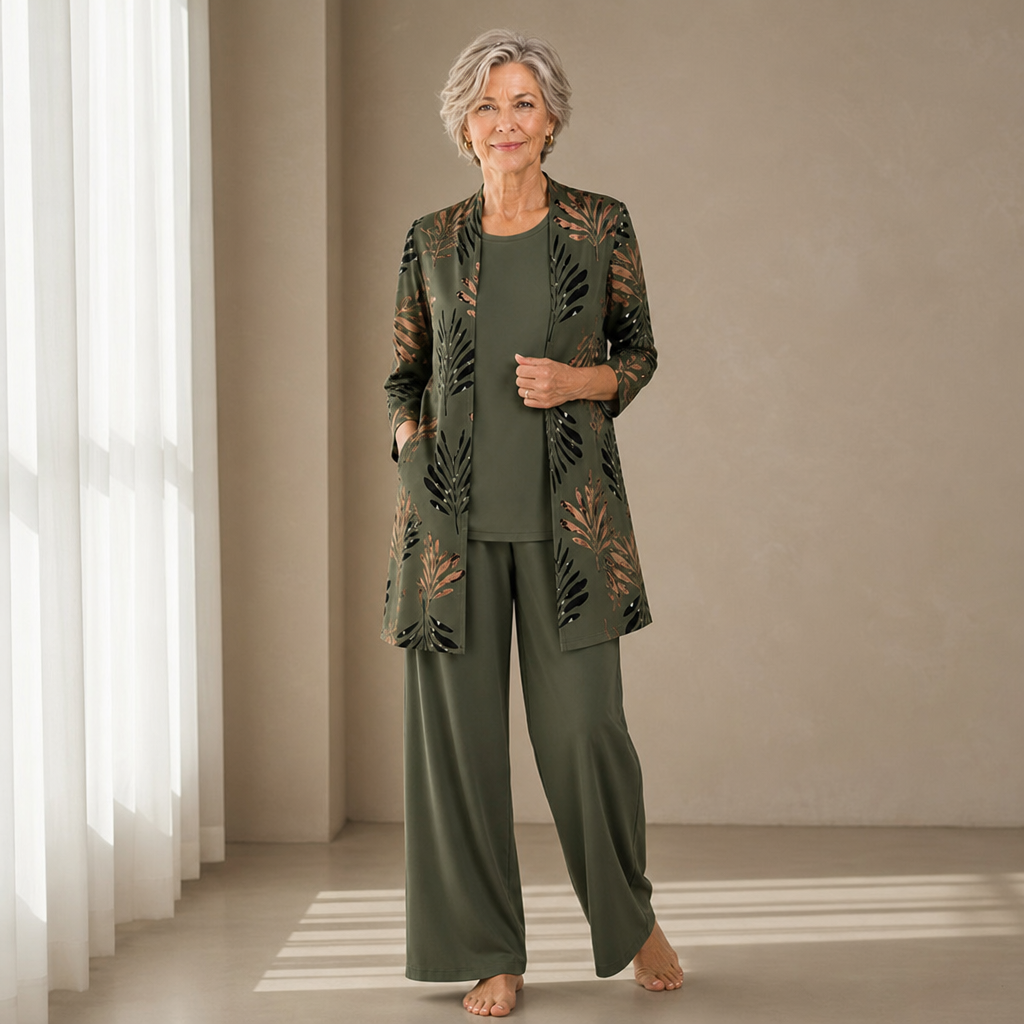 Cassis Floral Print 3-Piece Set in Green