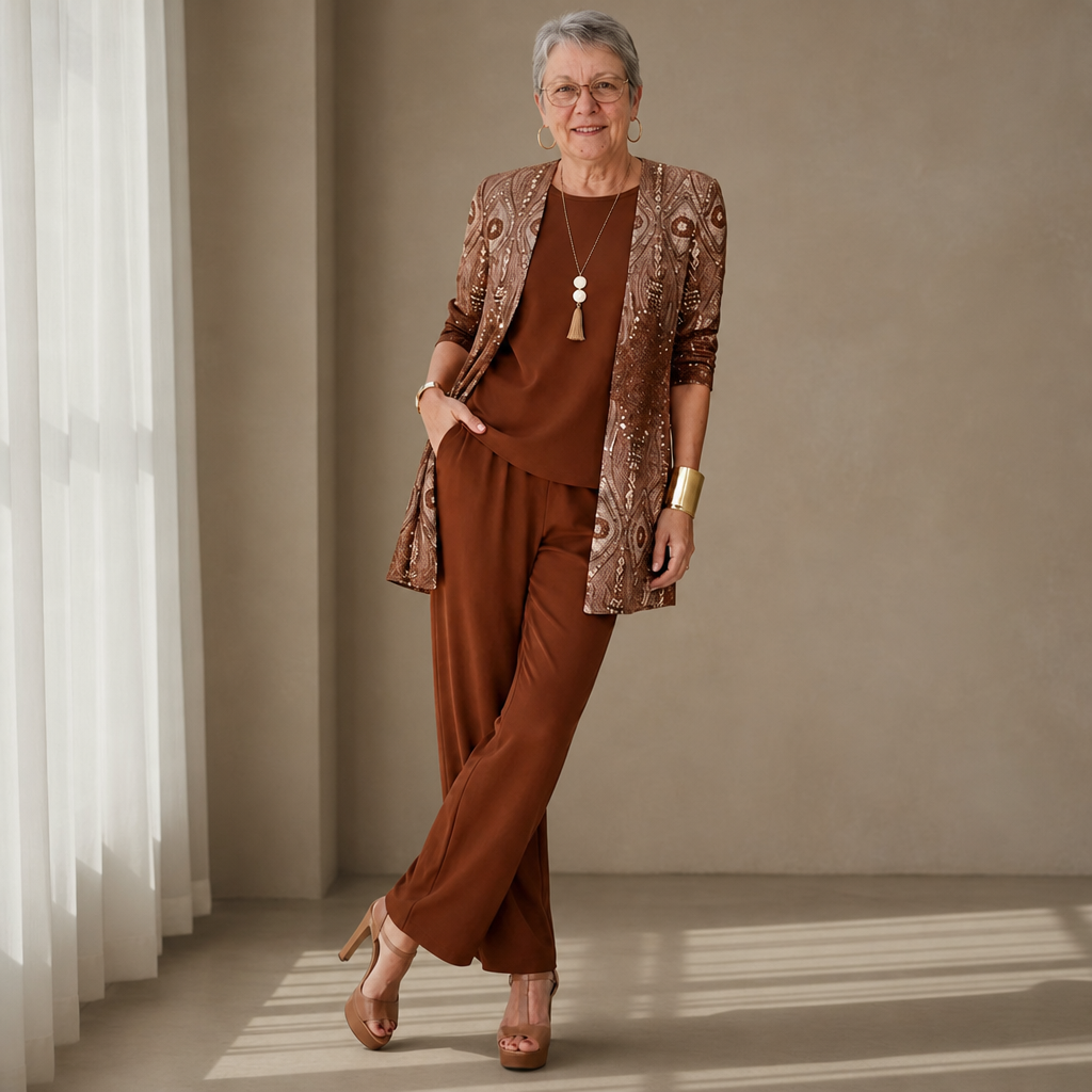 Cassis Floral Print 3-Piece Set in Rust Brown