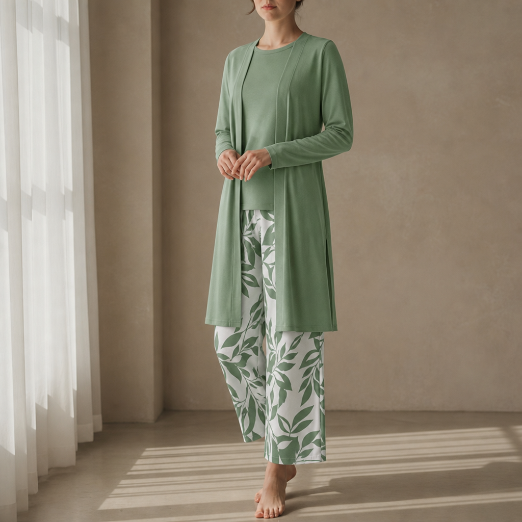 Cassis Floral Print 3-Piece Set in Green & White