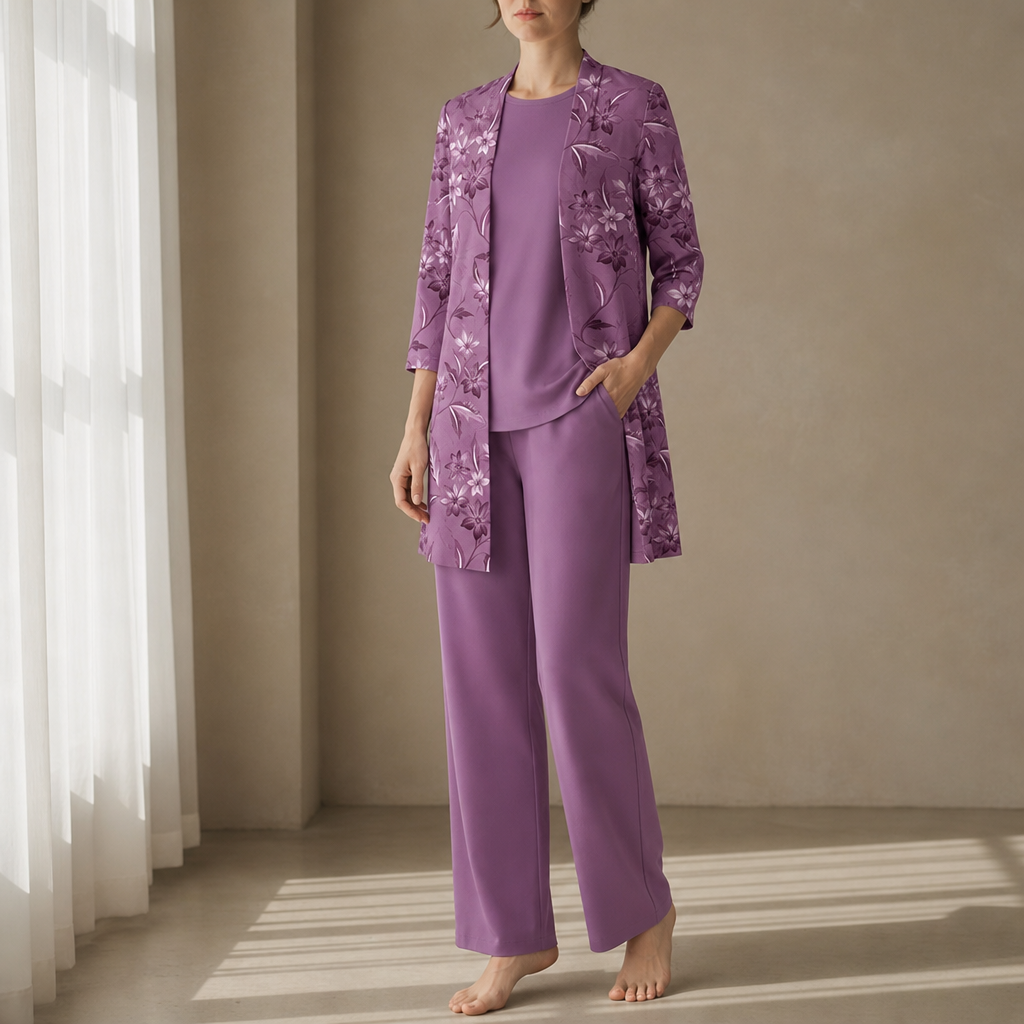 Cassis Floral Print 3-Piece Set in Purple