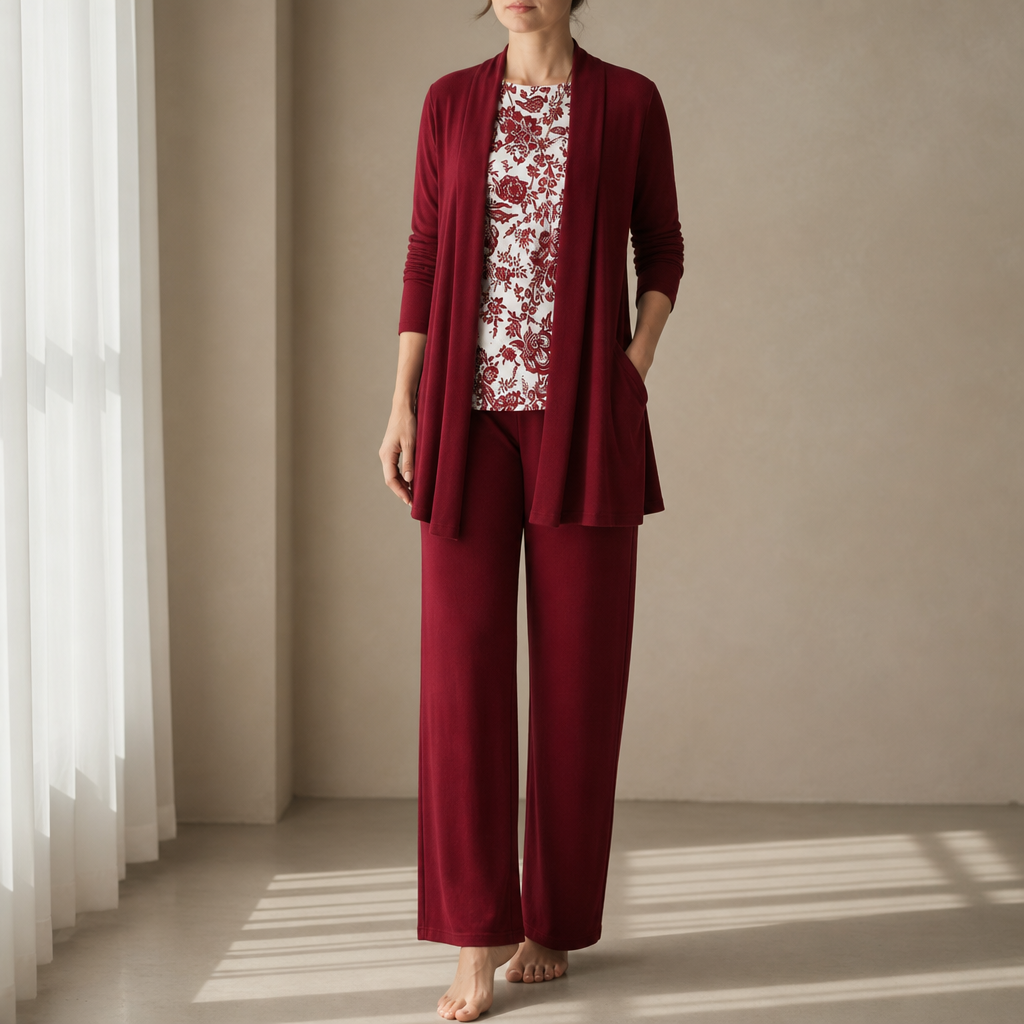 Cassis Floral Print 3-Piece Set in White & Red