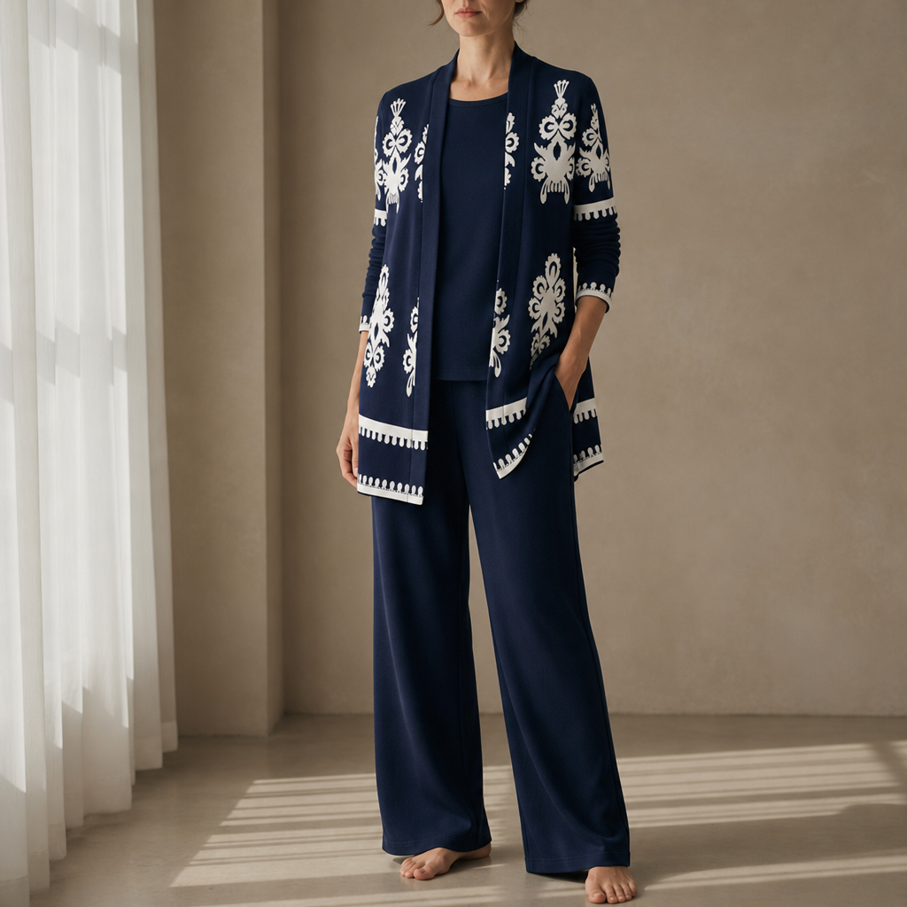 Cassis Floral Print 3-Piece Set in Navy Blue