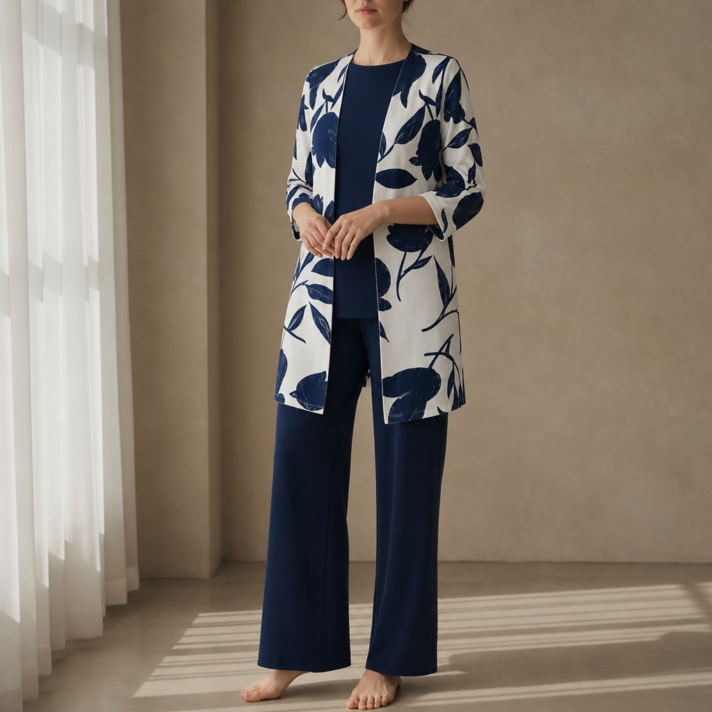Cassis Floral Print 3-Piece Set in Blue & White