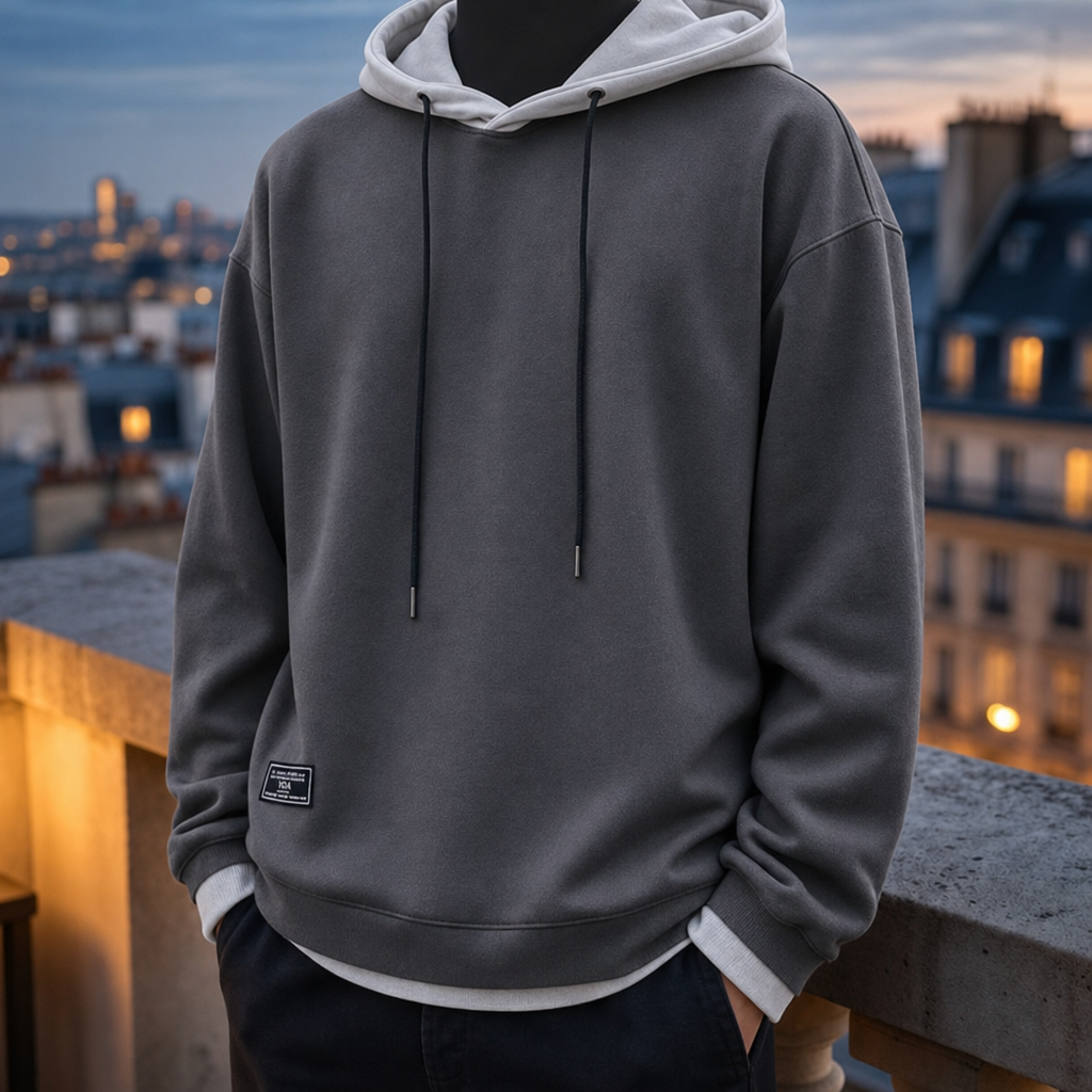 Ceret Two-Tone Pullover Hoodie in Gray