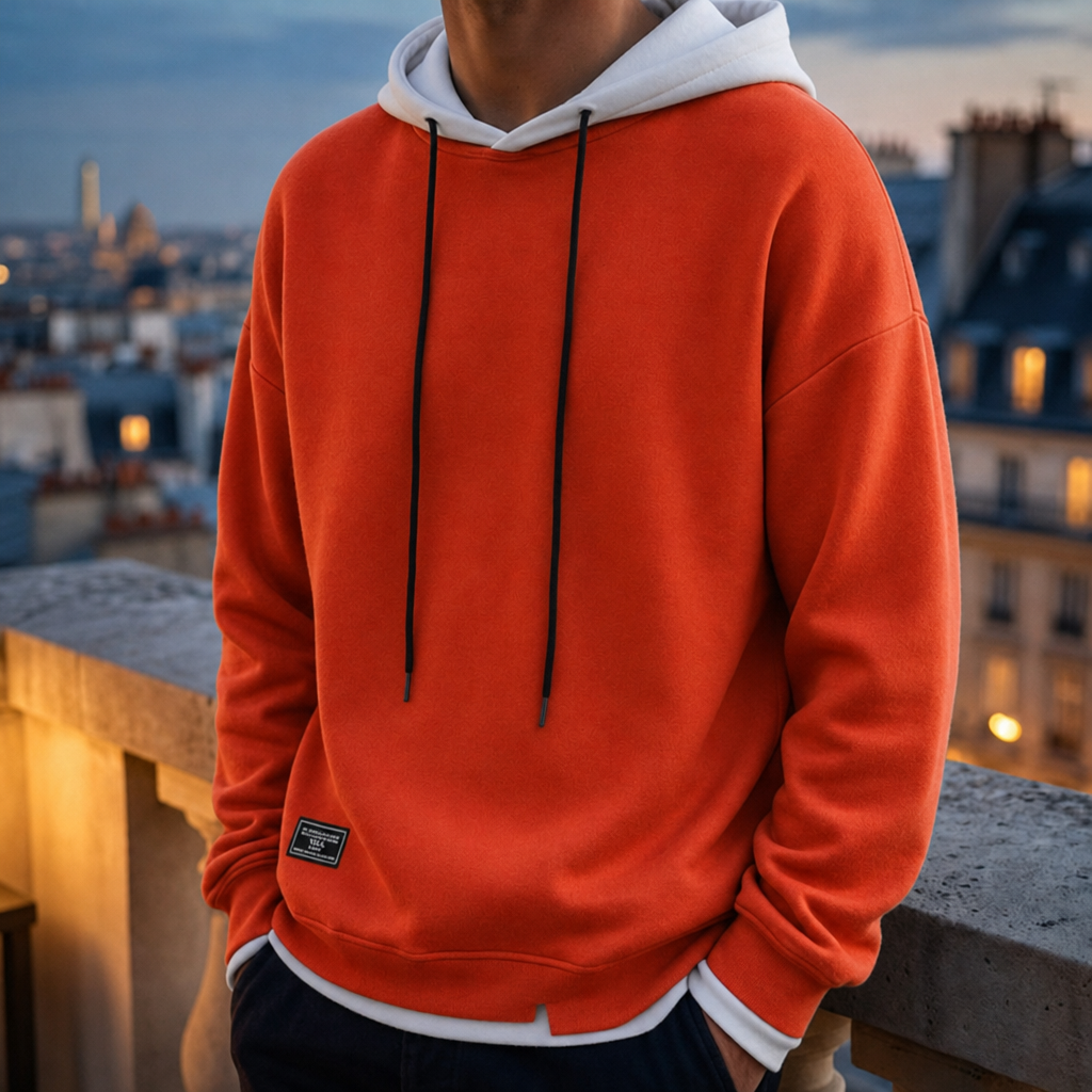 Ceret Two-Tone Pullover Hoodie in Orange