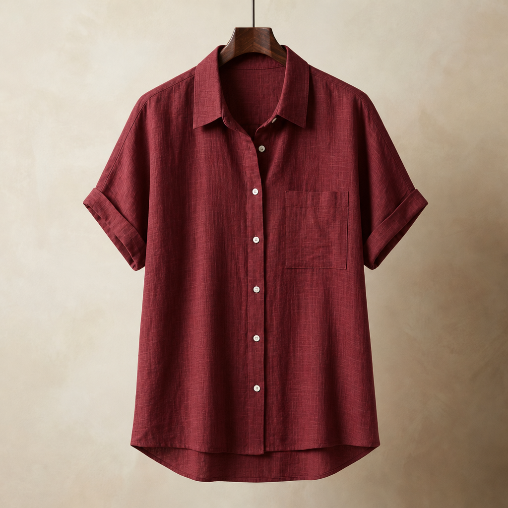 Chania Linen Button-Up Shirt in Red