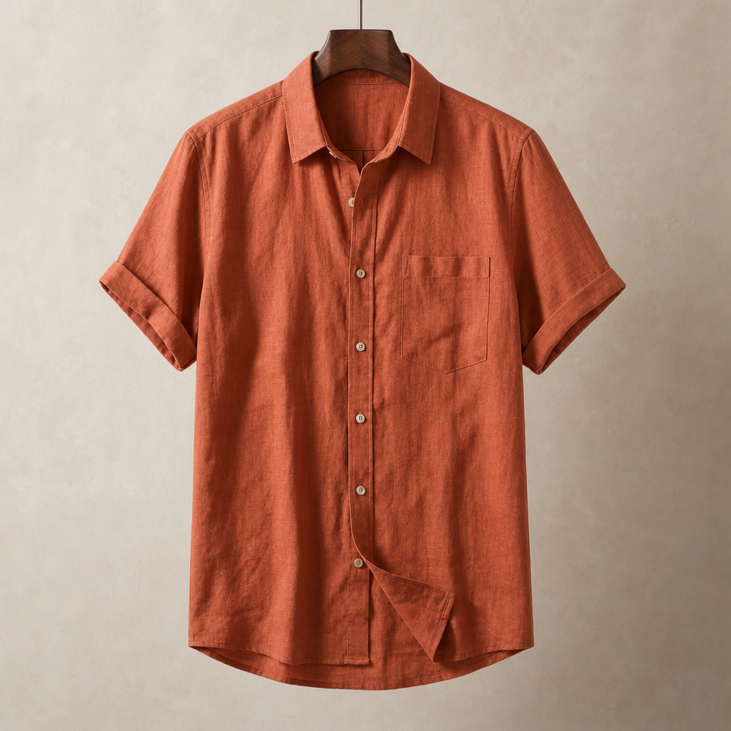 Chania Linen Button-Up Shirt in Orange