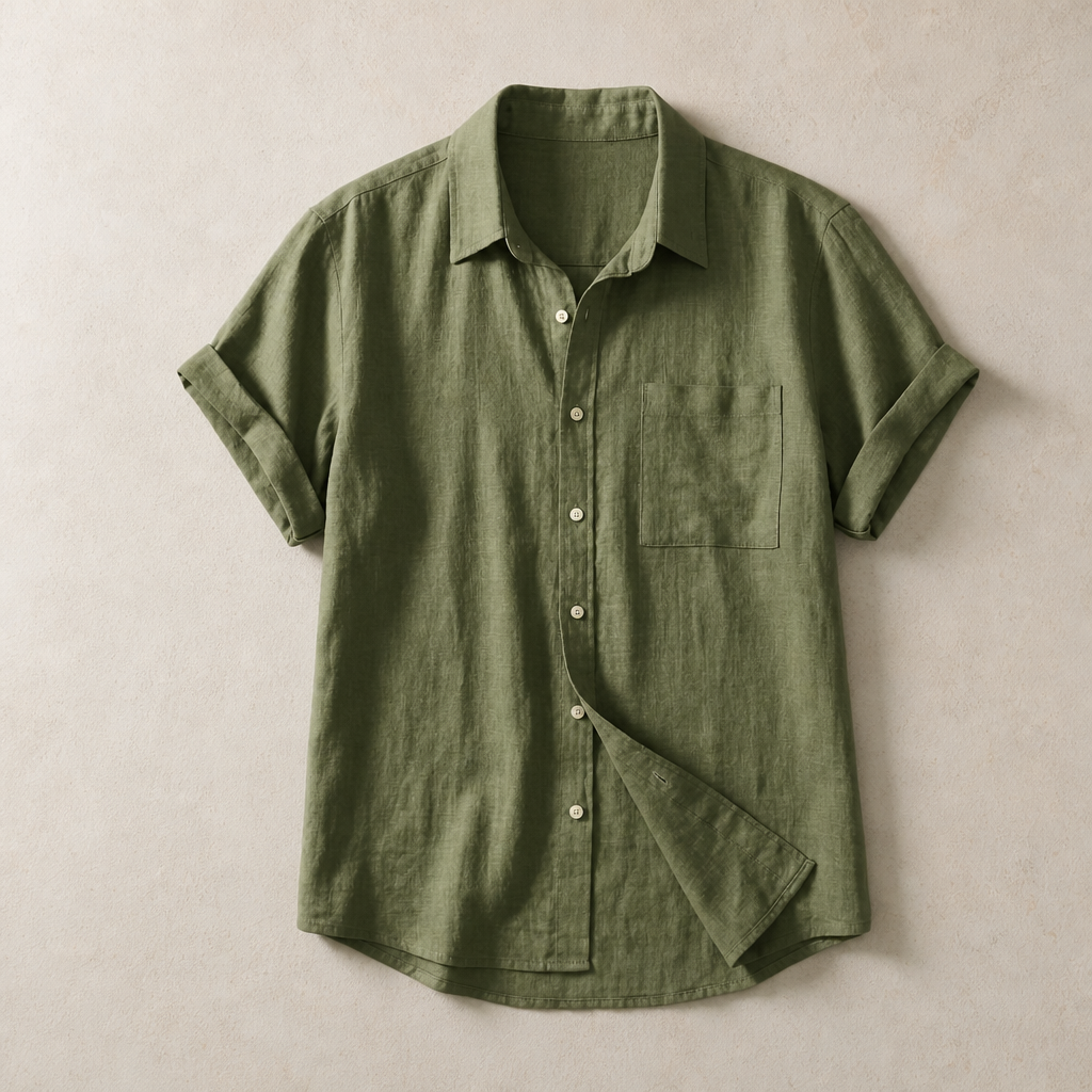 Chania Linen Button-Up Shirt in Green