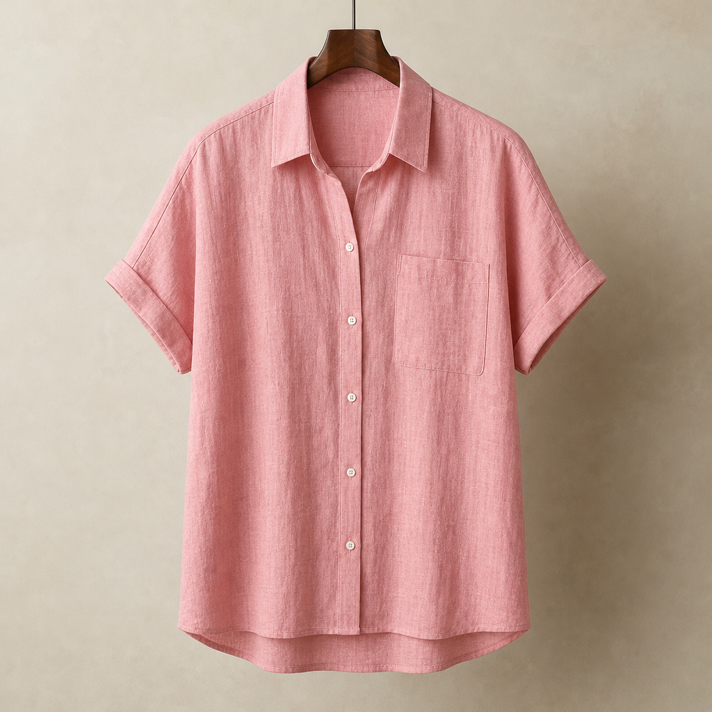 Chania Linen Button-Up Shirt in Pink
