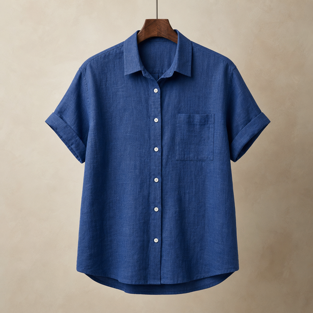 Chania Linen Button-Up Shirt in Blue