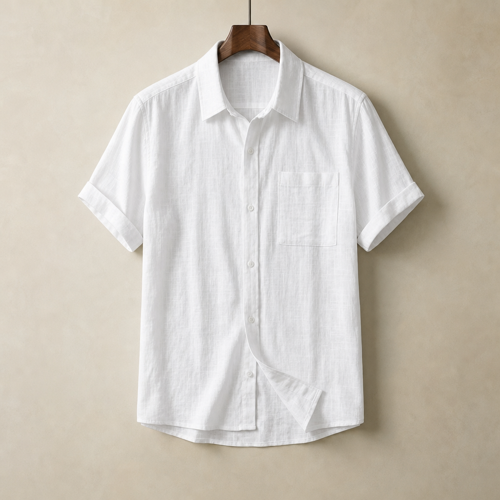 Chania Linen Button-Up Shirt in White