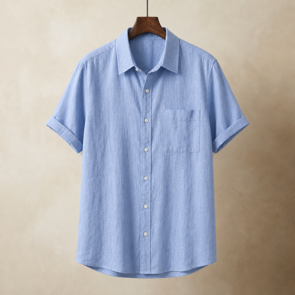 Chania Linen Button-Up Shirt in Light Blue