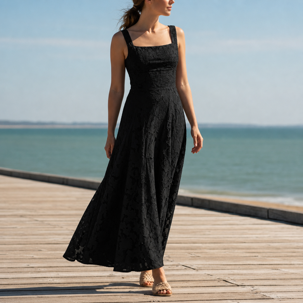 Chianti Floral Lace Maxi Gown in Black
