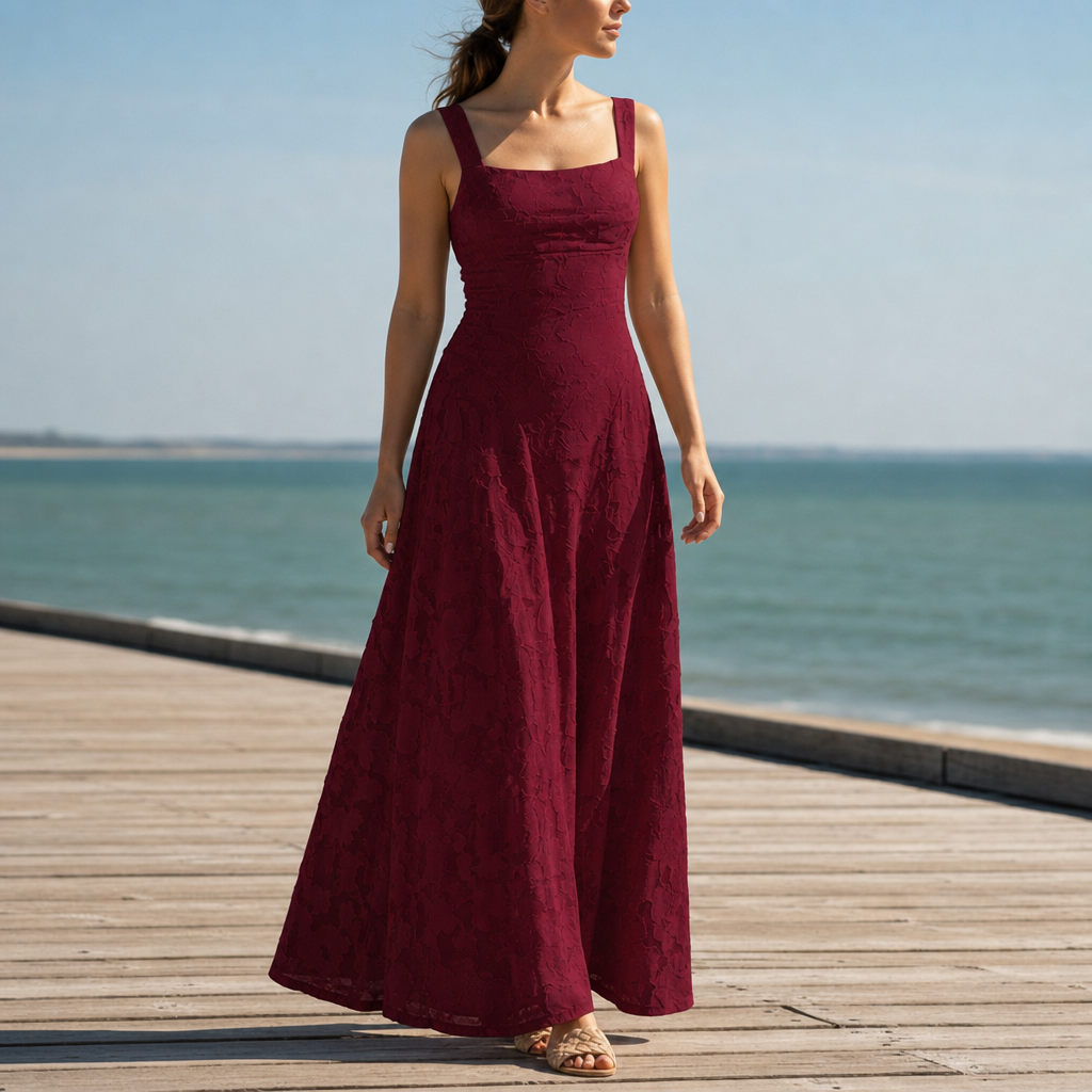 Chianti Floral Lace Maxi Gown in Red
