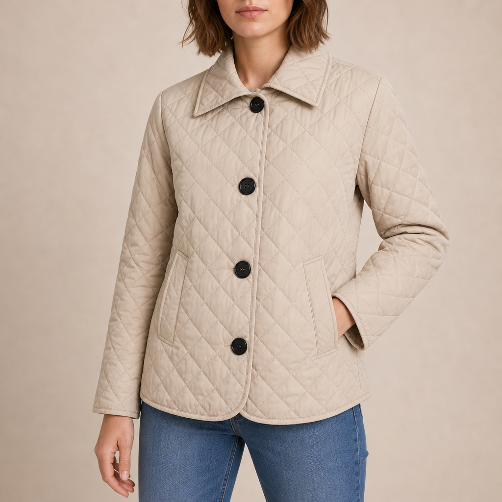 Coimbra Quilted Button-Up Jacket in Beige