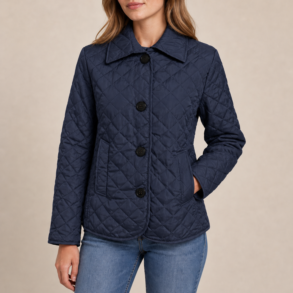 Coimbra Quilted Button-Up Jacket in Blue