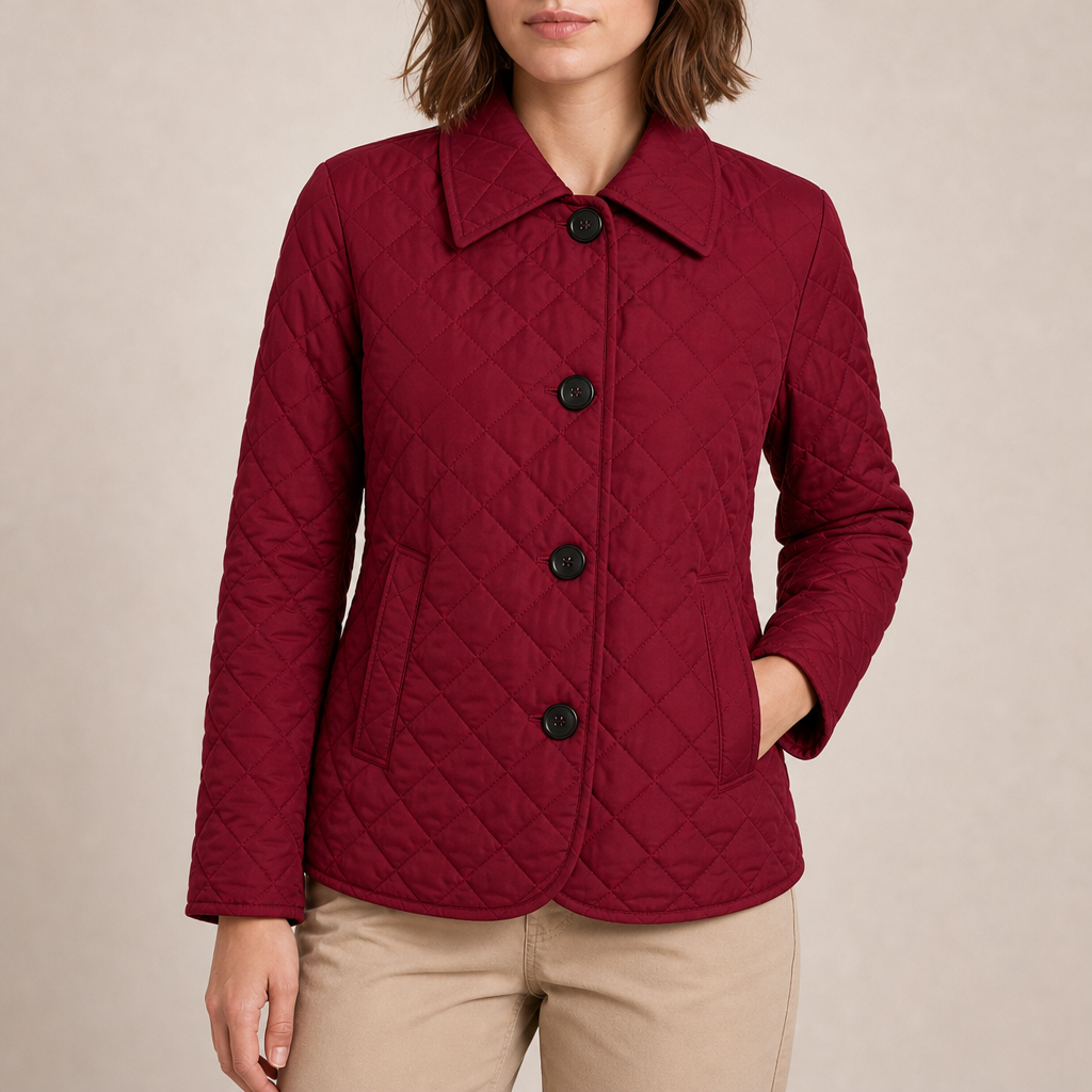 Coimbra Quilted Button-Up Jacket in Dark Red