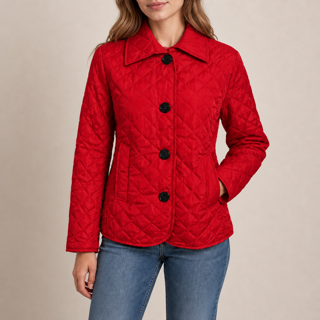 Coimbra Quilted Button-Up Jacket in Red