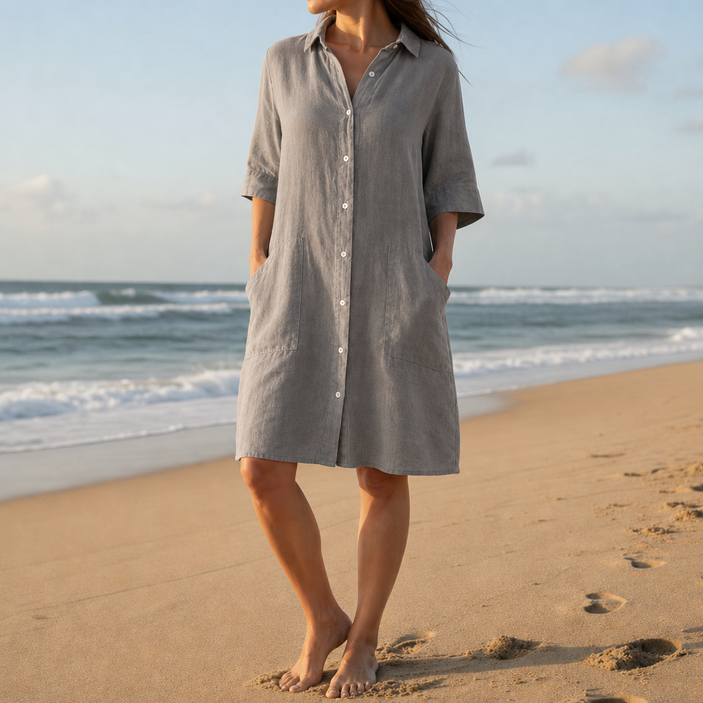 Collioure Linen Shirt Dress in Grey