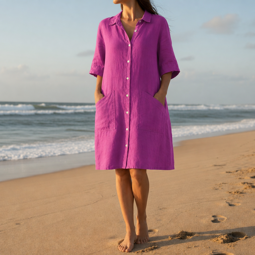 Collioure Linen Shirt Dress in Purple