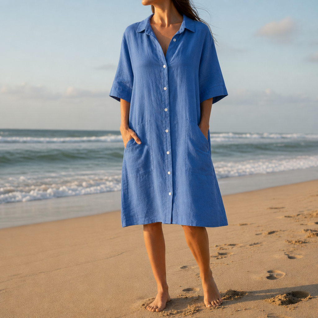 Collioure Linen Shirt Dress in Blue