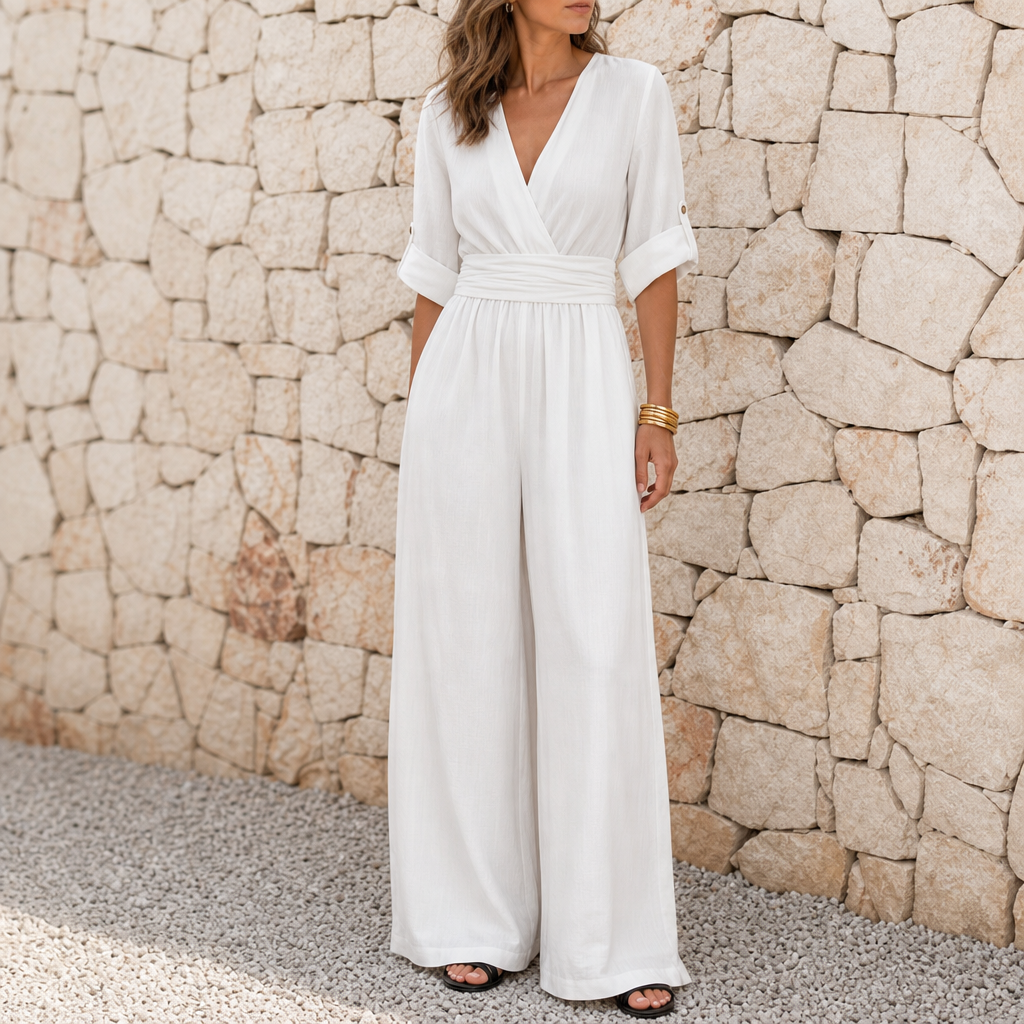 Corte Cross Front Wide-Leg Jumpsuit in White