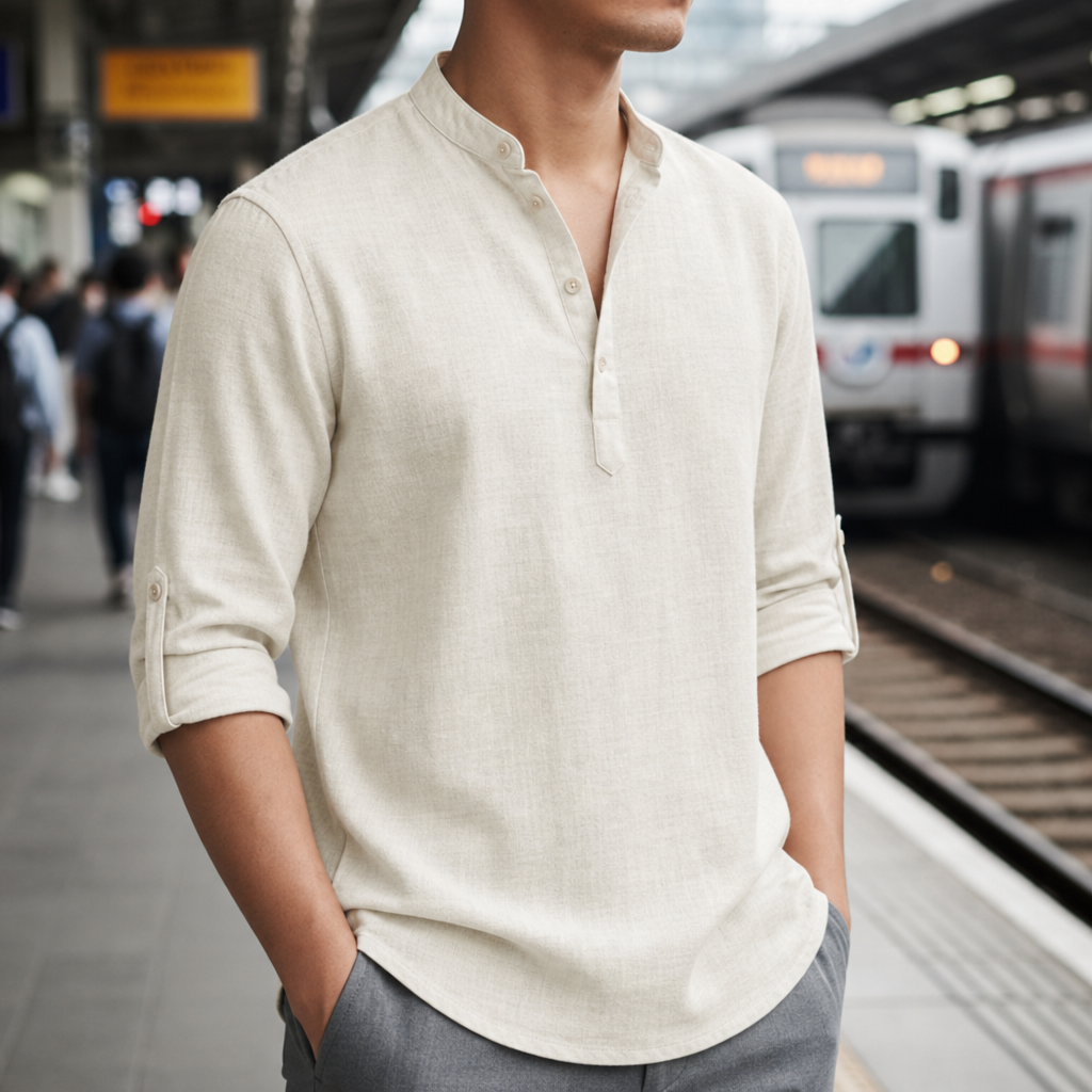 Deia Linen Henley Shirt in Cream