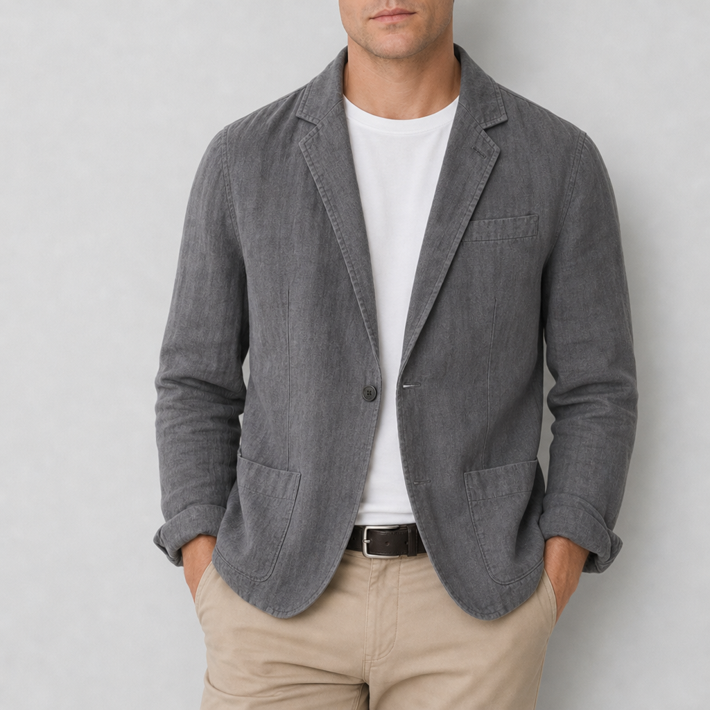 Delphi Linen Casual Blazer in Gray