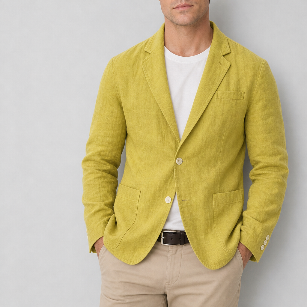 Delphi Linen Casual Blazer in Yellow