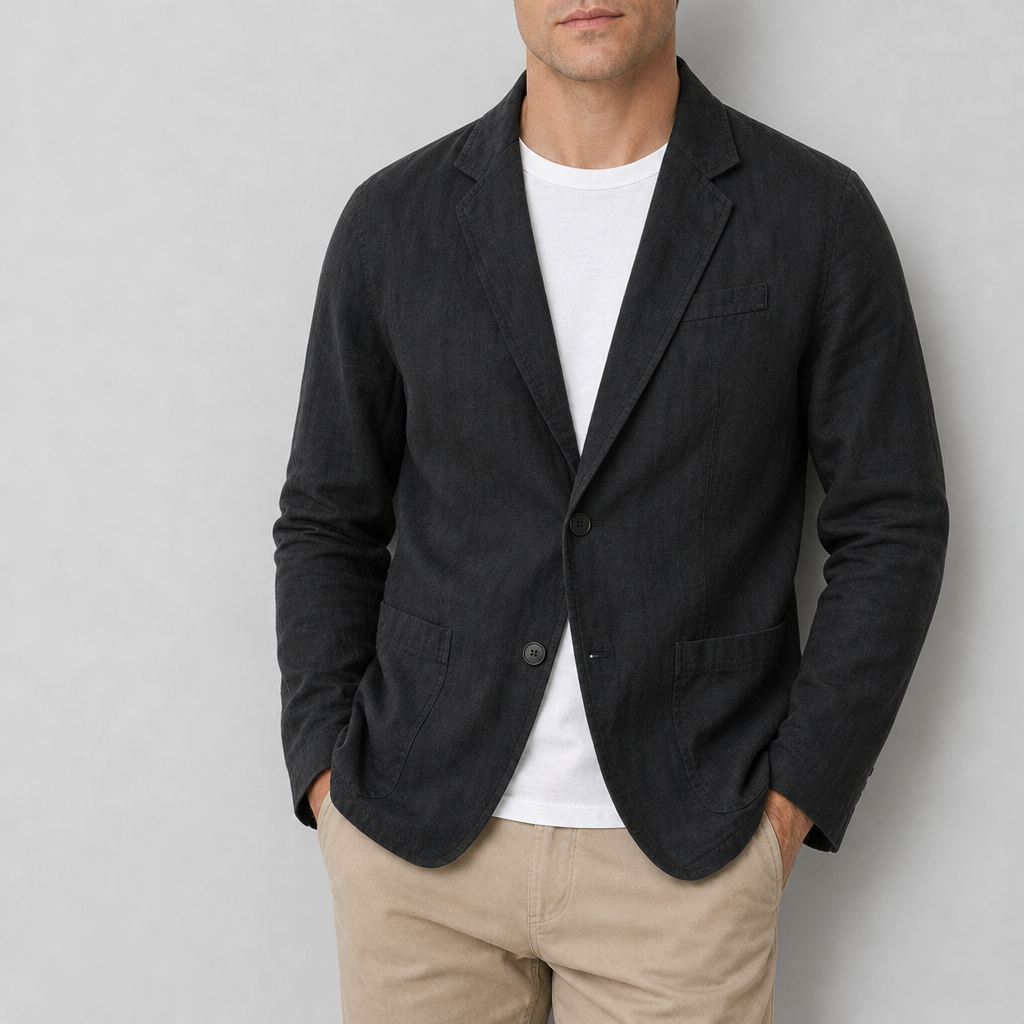 Delphi Linen Casual Blazer in Black