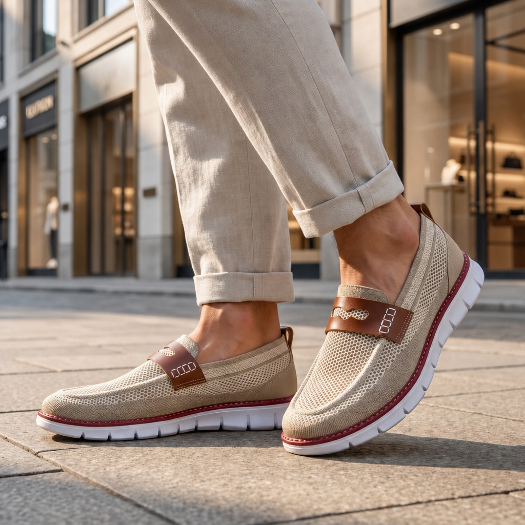 Elvas Mesh Slip-On Loafers in Khaki