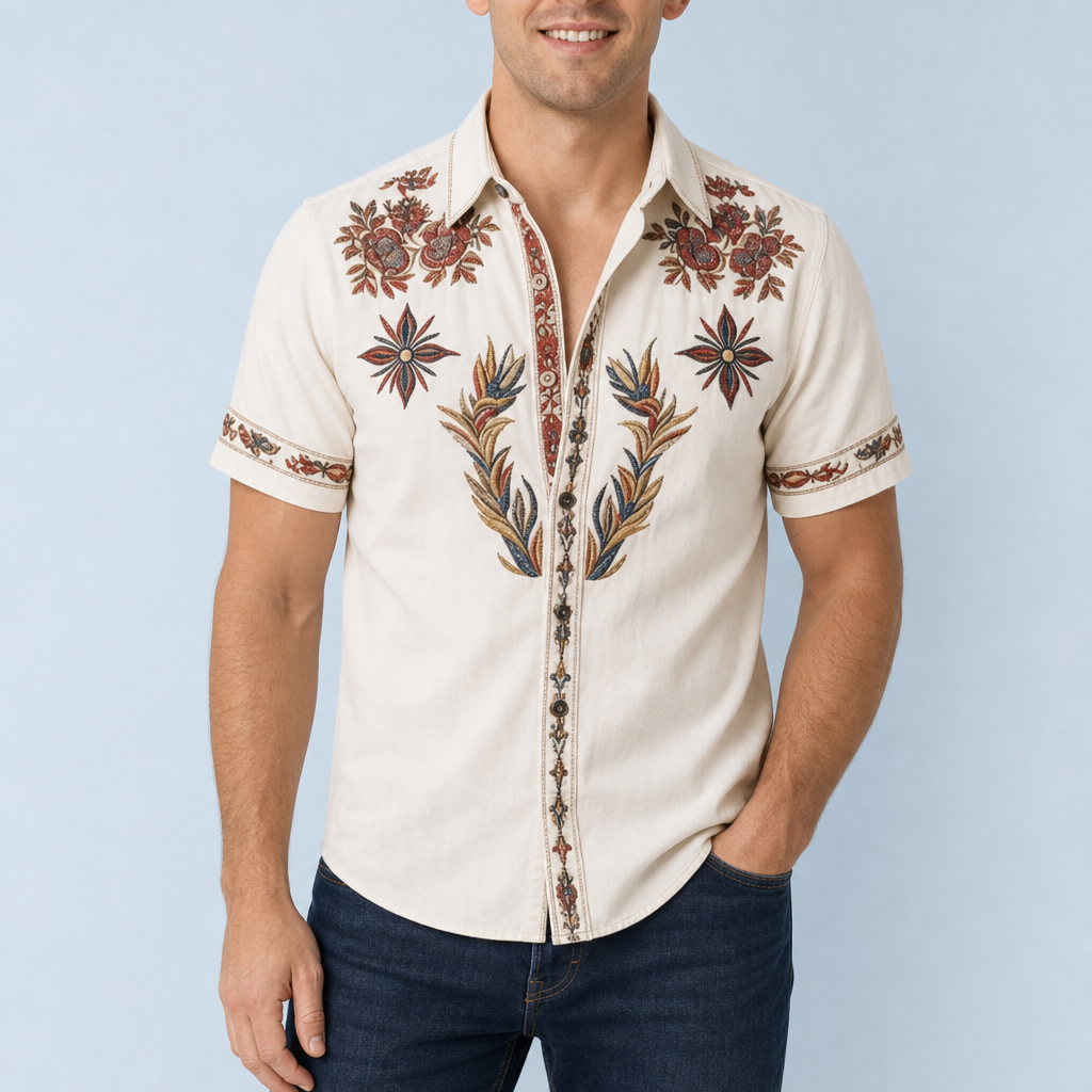 Erice Western Embroidered Shirt in White