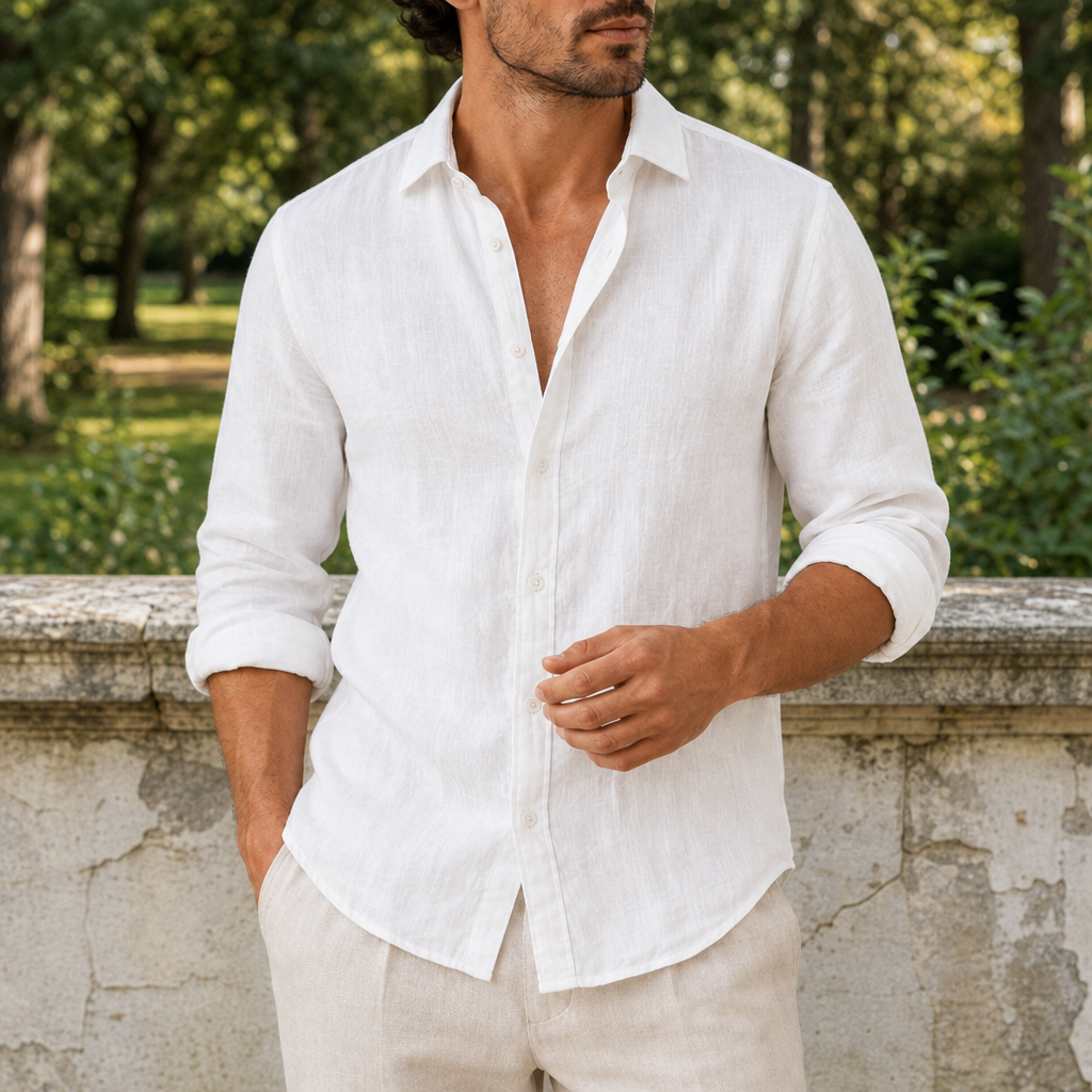 Figueres Linen Button-Up Shirt in White