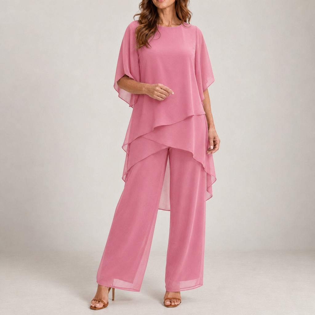 Formentor Draped Chiffon Palazzo Set in Pink