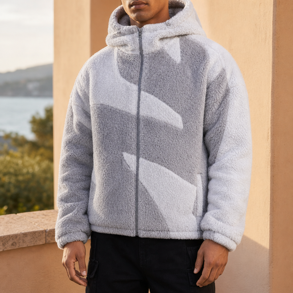 Funchal Sherpa Colour-Block Hoodie in Gray