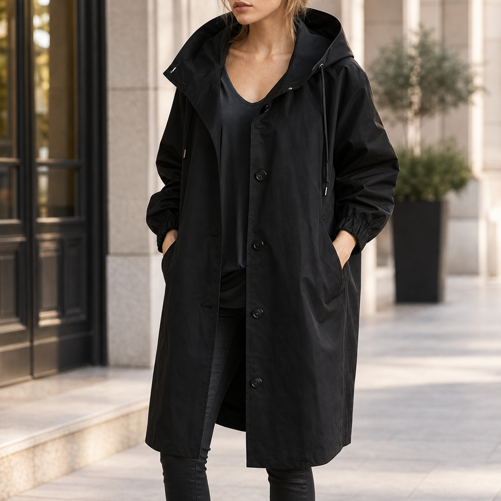 Gordes Water-Repellent Trench Coat in Black